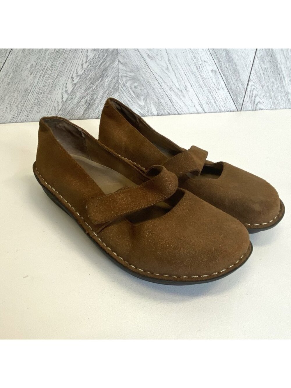 Alegria Mary Jane Flats Brown Shimmer Sued Leather Comfort Shoes Womens US 9
